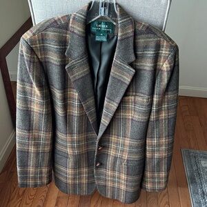 VTG Ralph Lauren Plaid Blazer Riding Jacket Lambs Wool Elbow Patch